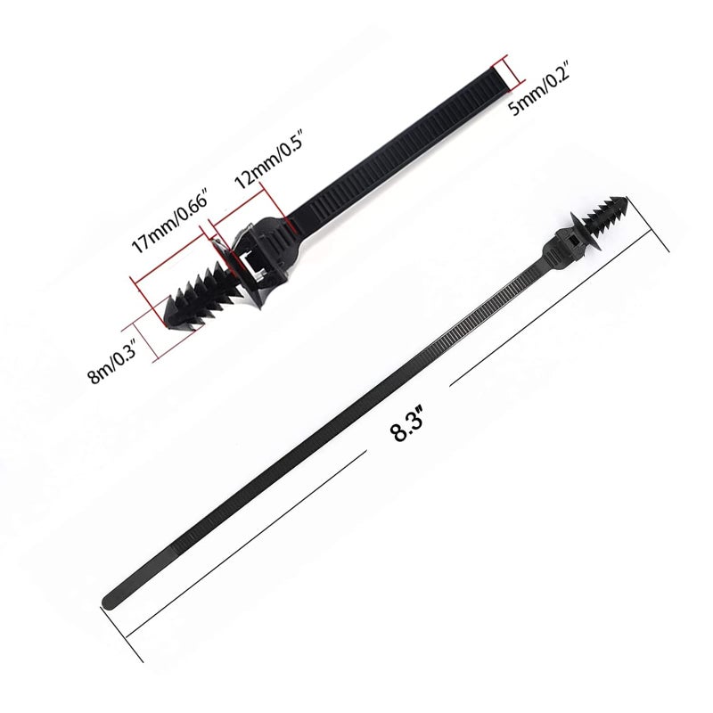 BENLIUDH Nylon Push Mount Cable Zip Tie, 8.3"" Heavy Duty Nylon Push Mount Self Locking Assortment For Indoor Wire Tying- Black 8.3X0.2Inch 40 Pack - Image 2